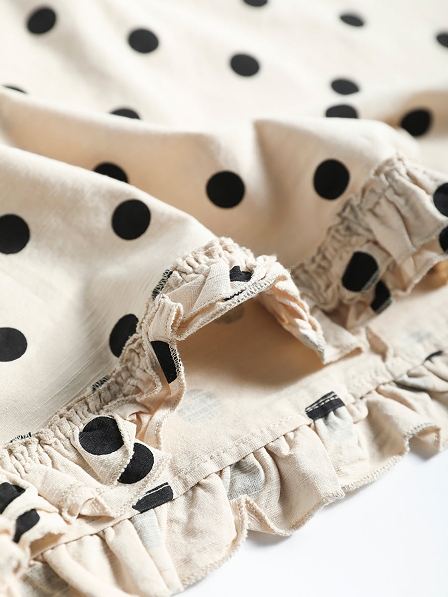 Gilet ample en coton à ourlet en dentelle à pois pour femme