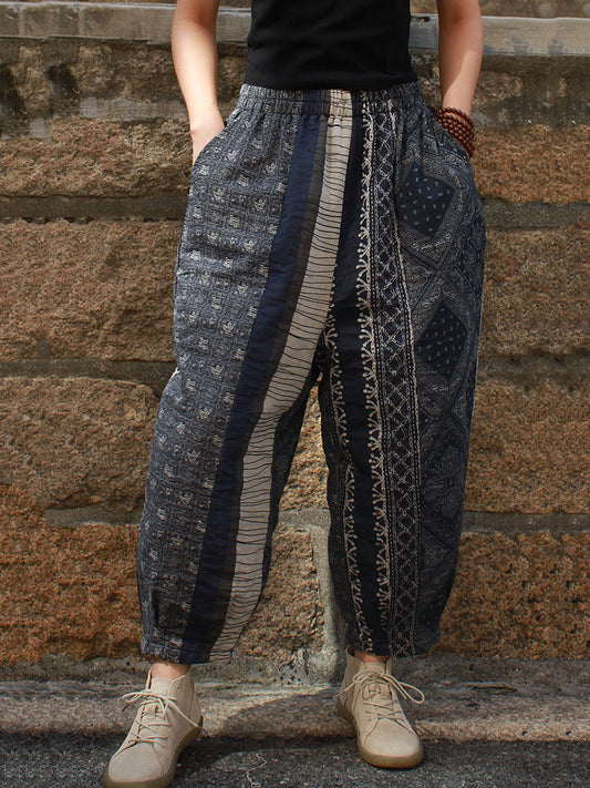 Pantalon ample en coton épissé rétro pour femme