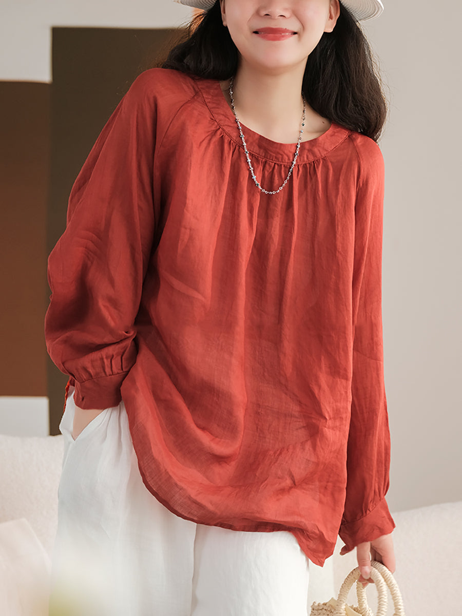 Camicia vintage estiva a maniche lunghe in ramiè da donna