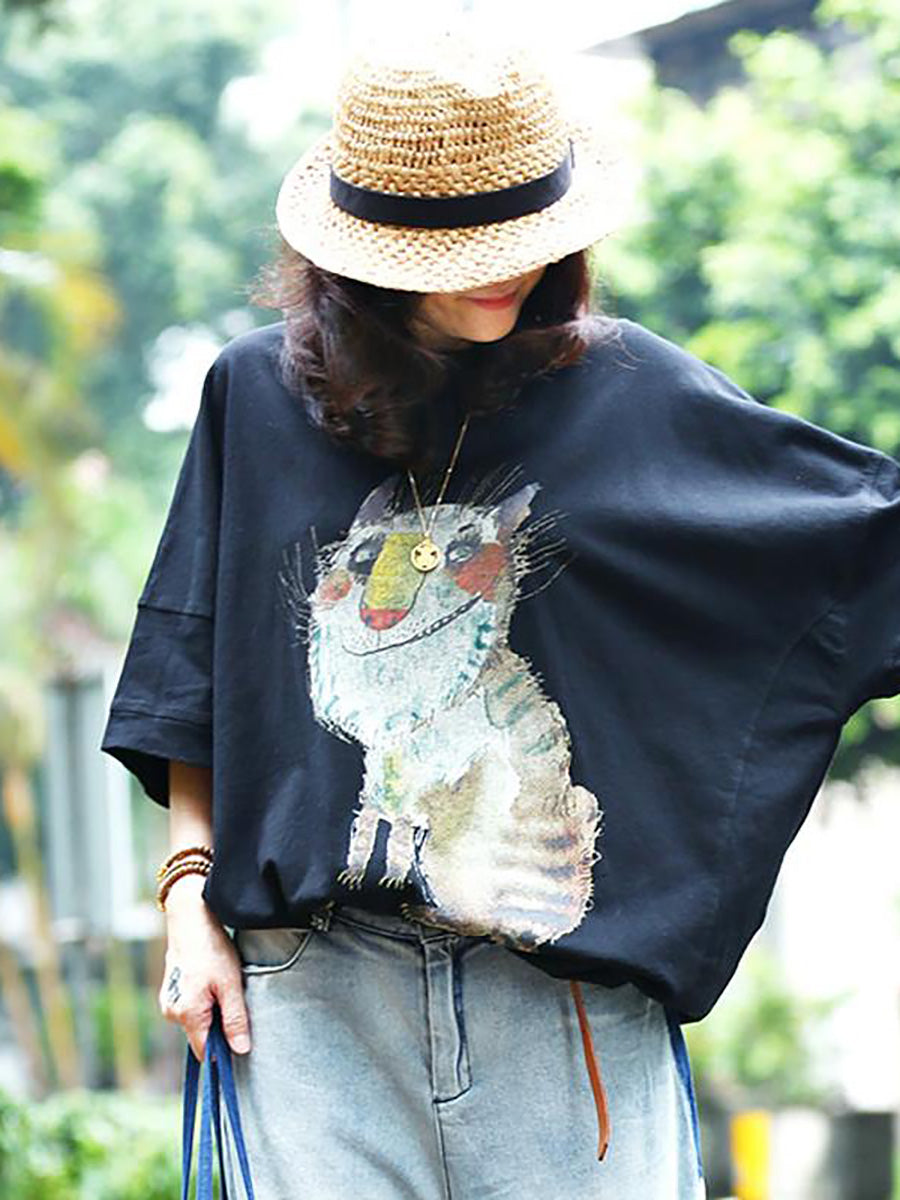 T-shirt ample et décontracté à imprimé animal pour femme