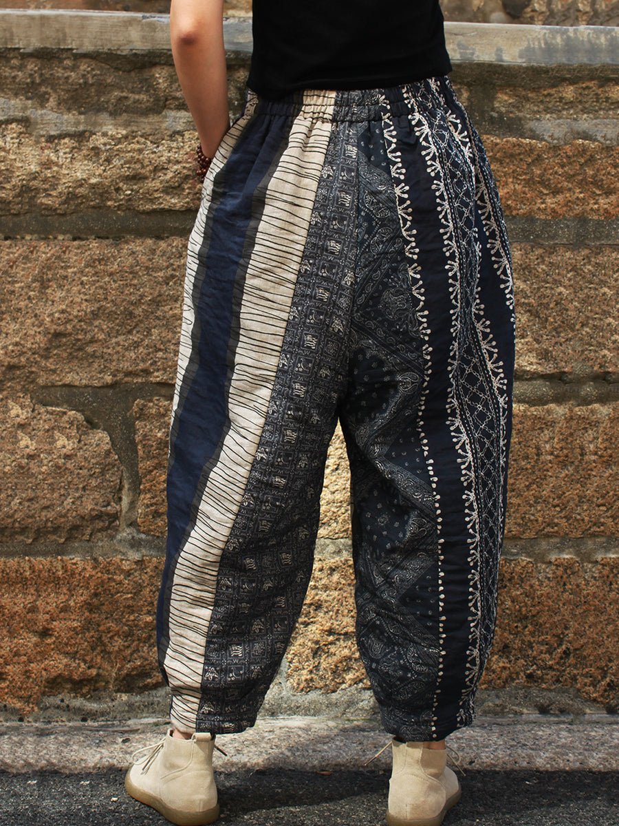Pantalon ample en coton épissé rétro pour femme