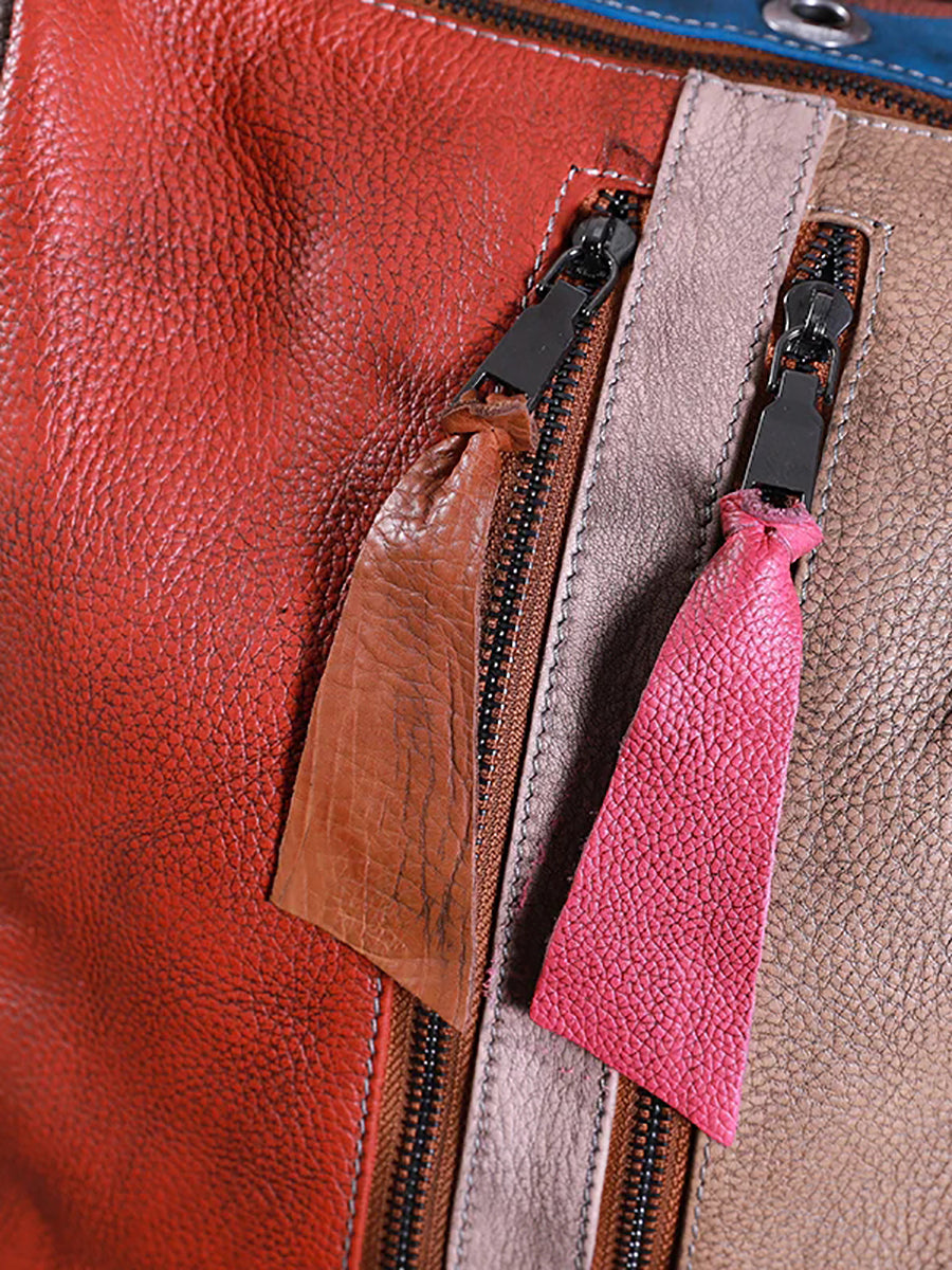 Zaino con cerniera in pelle multicolore da donna