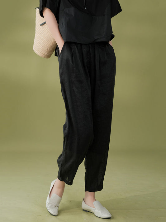 Pantalon sarouel décontracté d'été en ramie solide pour femme
