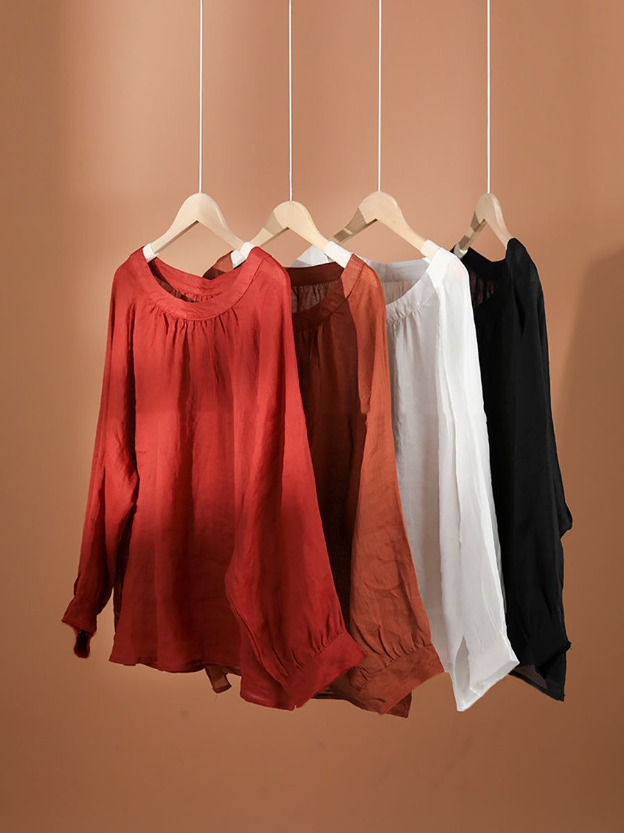 Camicia vintage estiva a maniche lunghe in ramiè da donna