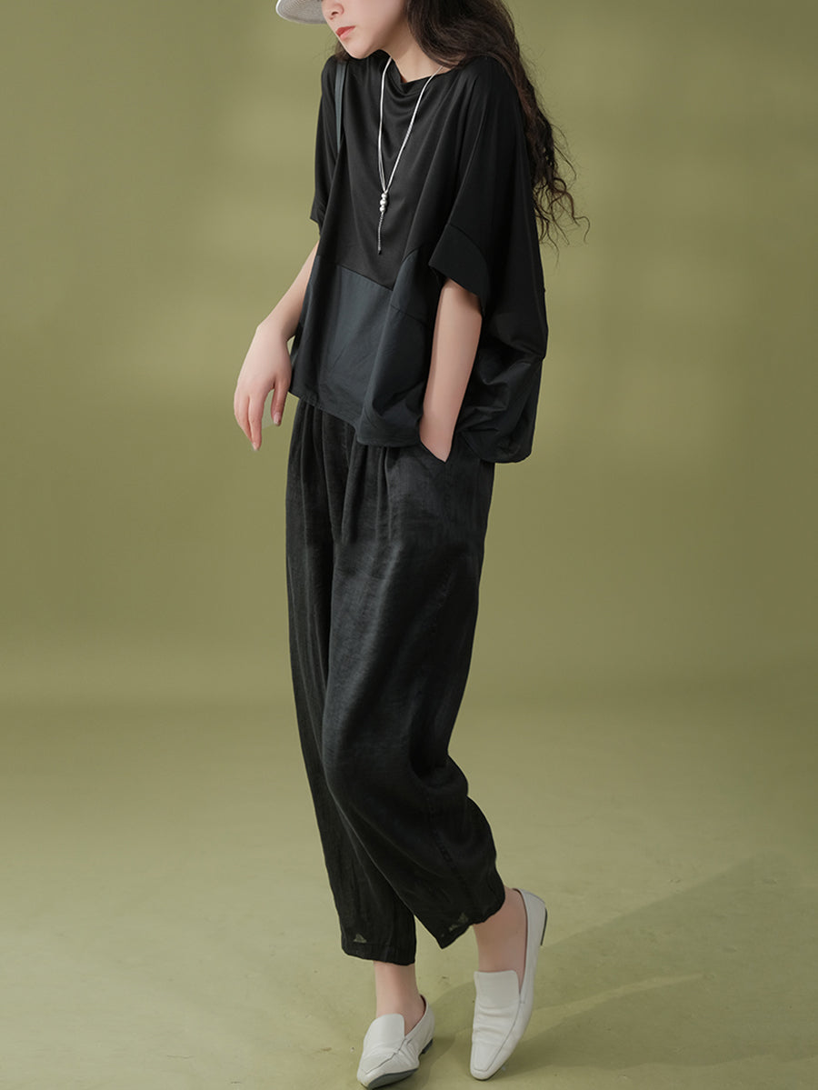 Pantalon sarouel décontracté d'été en ramie solide pour femme