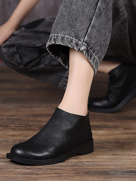 BUYKUD Stivali corti da donna vintage in vera pelle fatti a mano