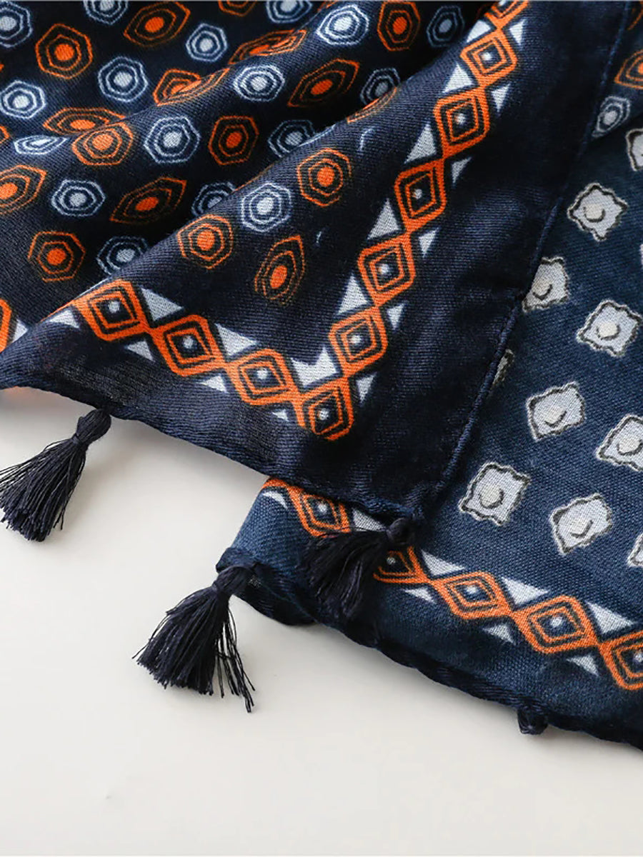 Sciarpa scialle anti-sole con nappe geometriche vintage