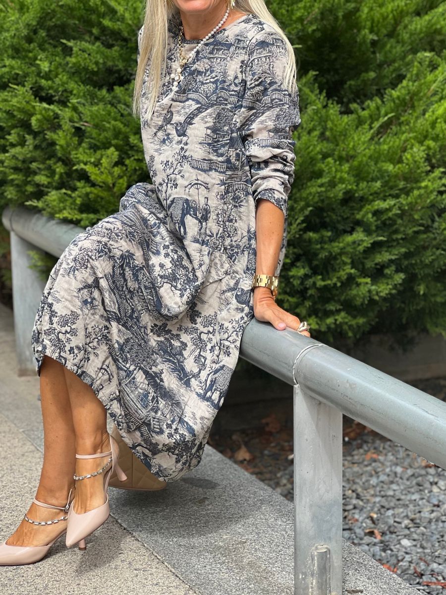 Abito lungo da donna con stampa floreale in cotone vintage casual e ampio