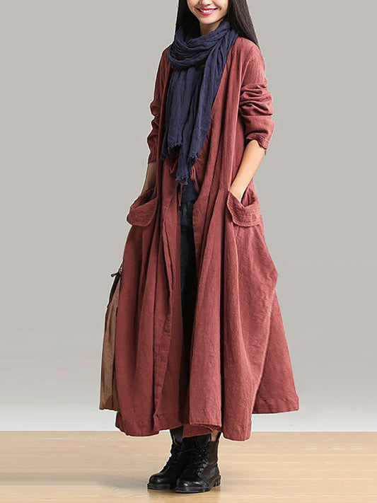 Women Ramie Cotton Autumn Loose Long Coat