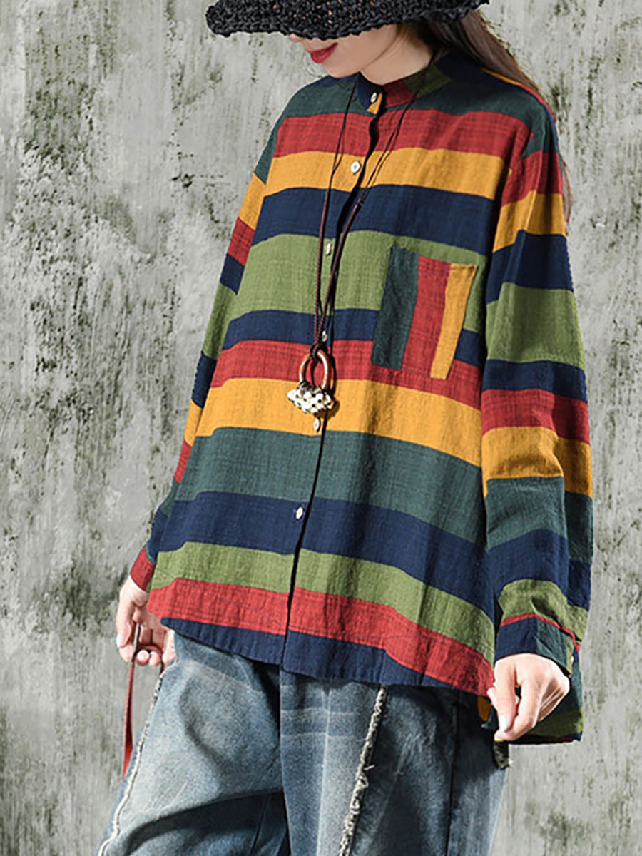 Camicia vintage a righe a maniche lunghe 100% cotone