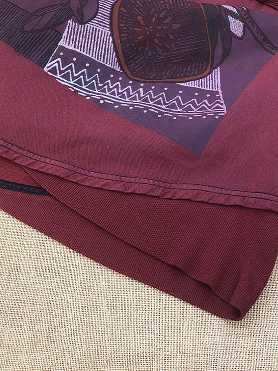 Felpa lunga con cappuccio e motivo floreale vintage da donna