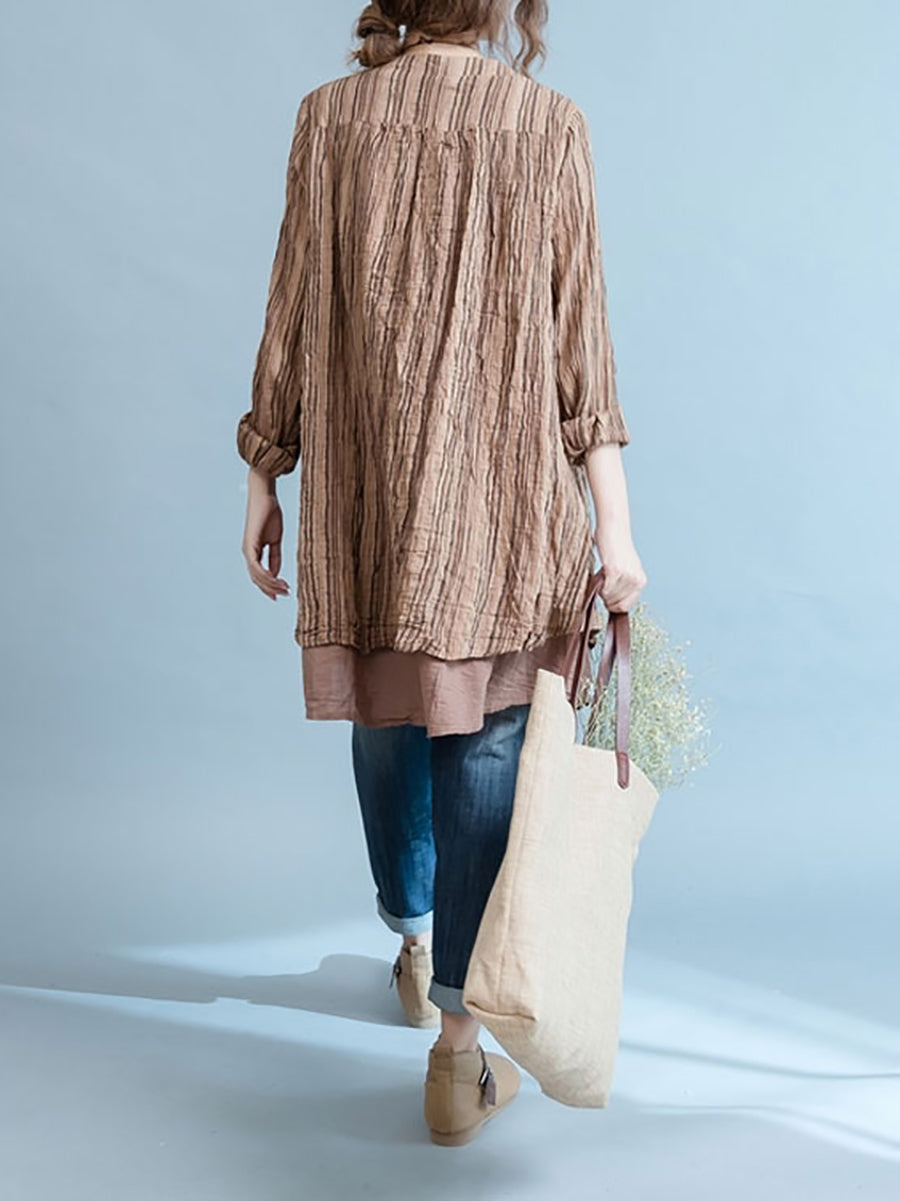 Cardigan a righe vintage da donna con giunture larghe