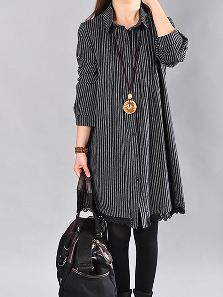 Robe ample en coton et lin avec ourlet en dentelle imprimée