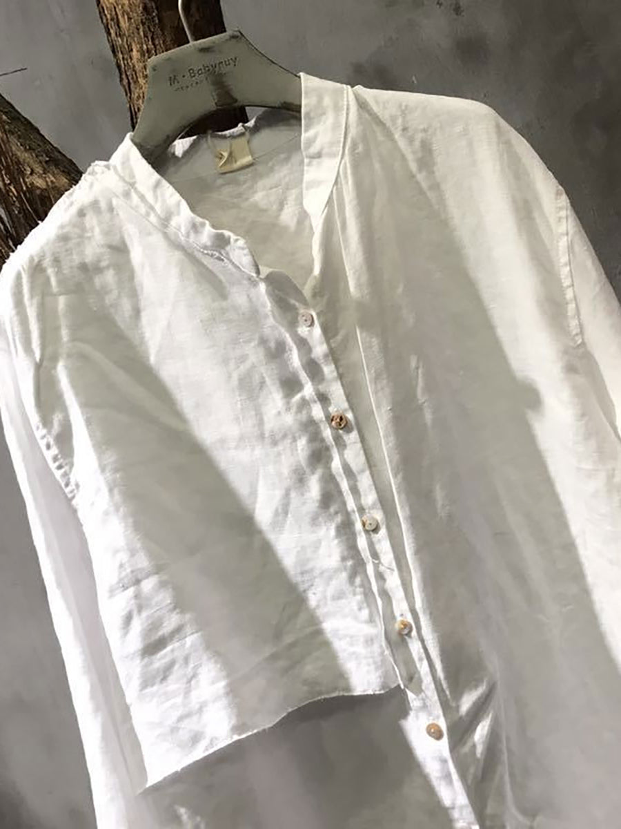 Camicia da donna in lino con cuciture a manica lunga