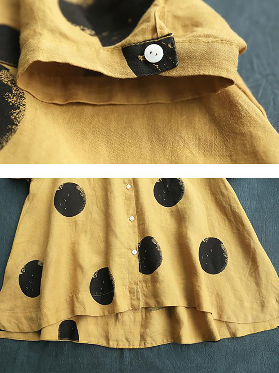 Camicia a collo alto in cotone e lino a pois