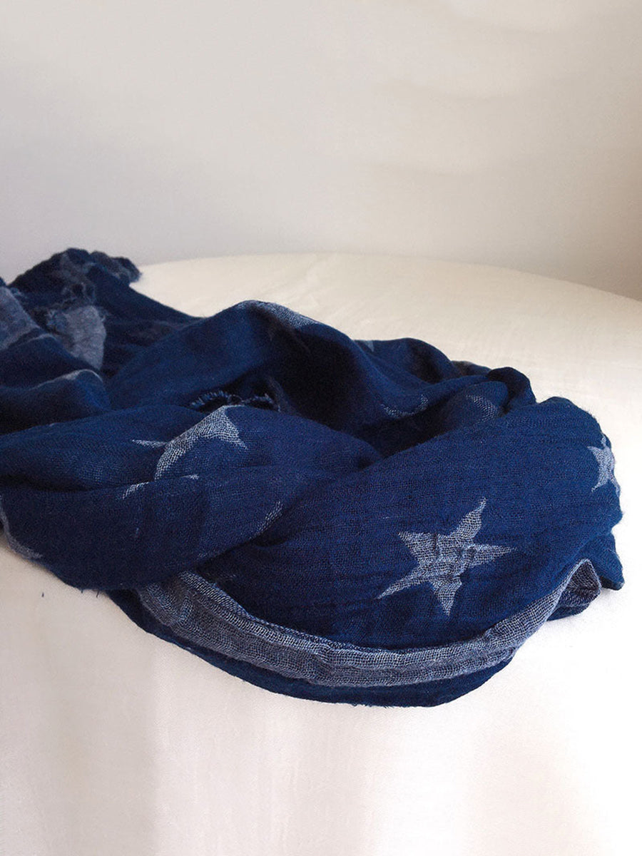 Sciarpa scialle con nappe blu batik geometrica retrò da donna