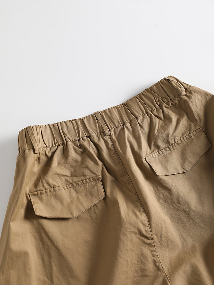 Pantalon d'été décontracté en coton à jambes larges avec poches solides pour femmes