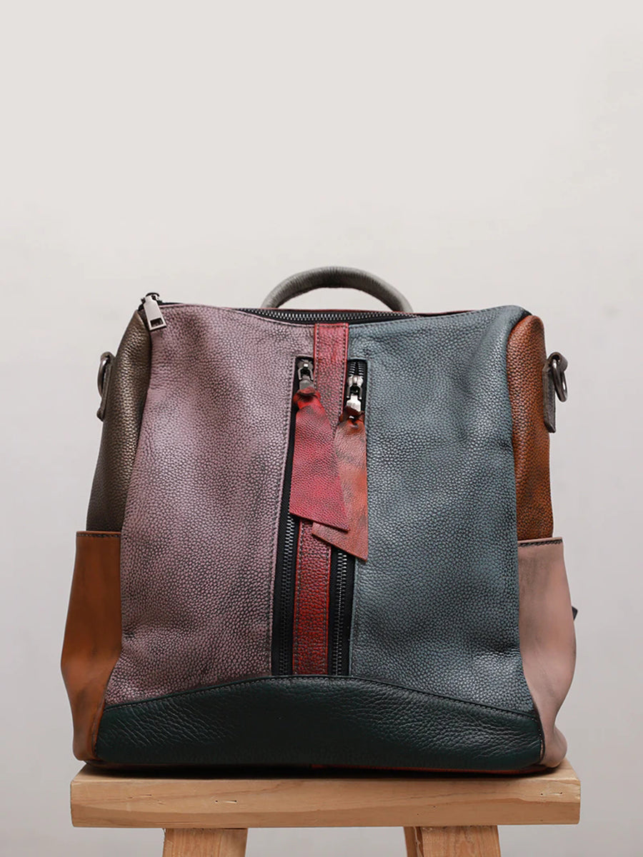 Zaino con cerniera in pelle multicolore da donna