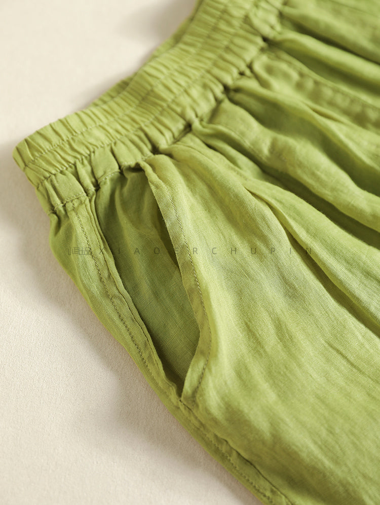 Pantalon sarouel décontracté d'été en ramie solide pour femme