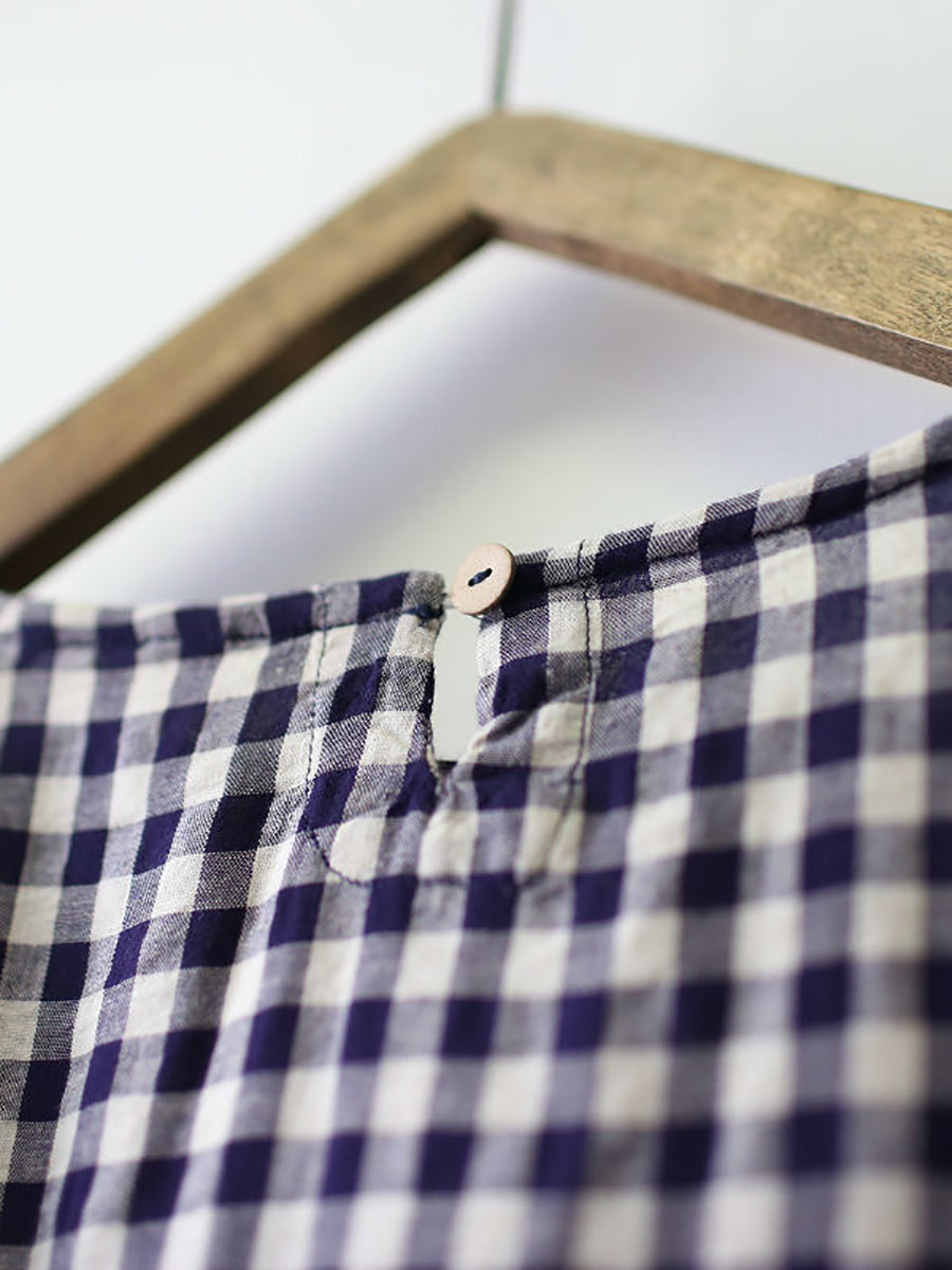 Maglione largo in cotone con motivo scozzese vintage estivo da donna