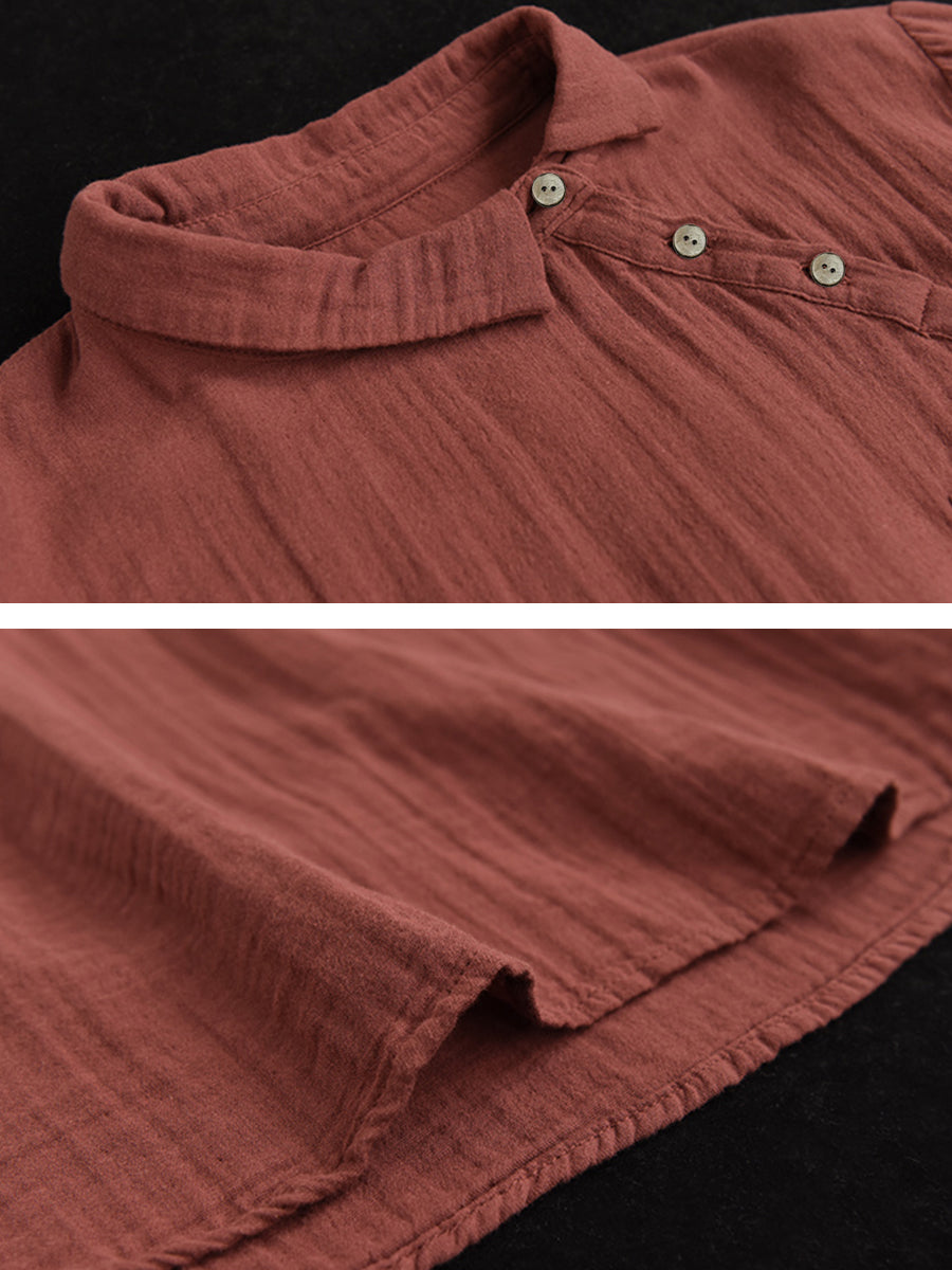 Camicia da donna vintage in cotone a maniche lunghe oblique