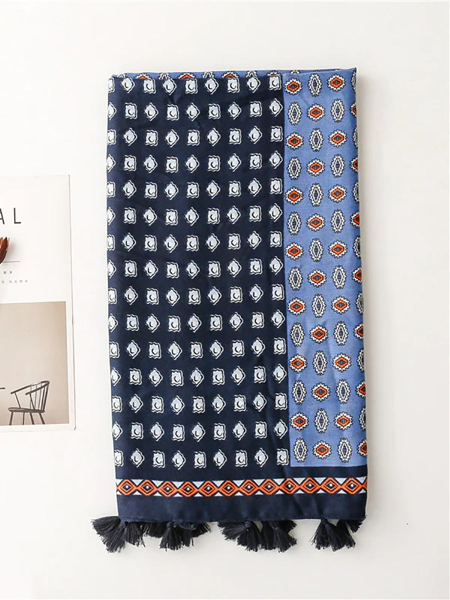 Sciarpa scialle anti-sole con nappe geometriche vintage