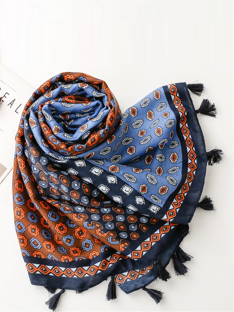 Sciarpa scialle anti-sole con nappe geometriche vintage