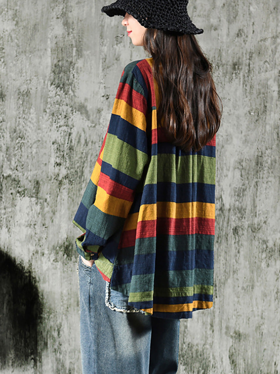 Camicia vintage a righe a maniche lunghe 100% cotone
