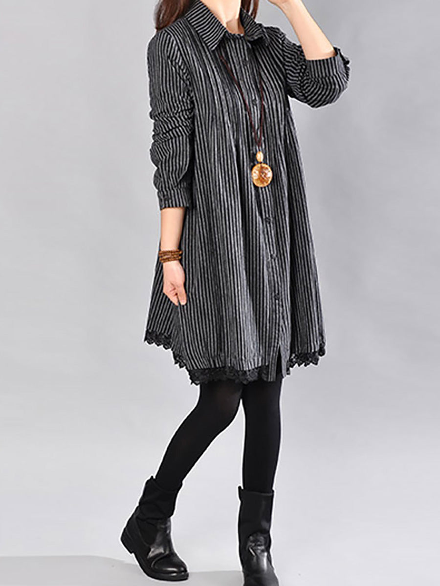 Robe ample en coton et lin avec ourlet en dentelle imprimée
