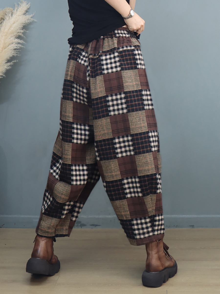 Pantaloni harem a quadri vintage autunnali da donna