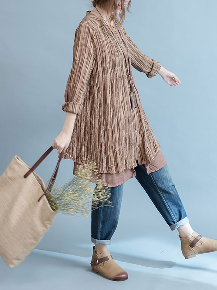 Cardigan a righe vintage da donna con giunture larghe