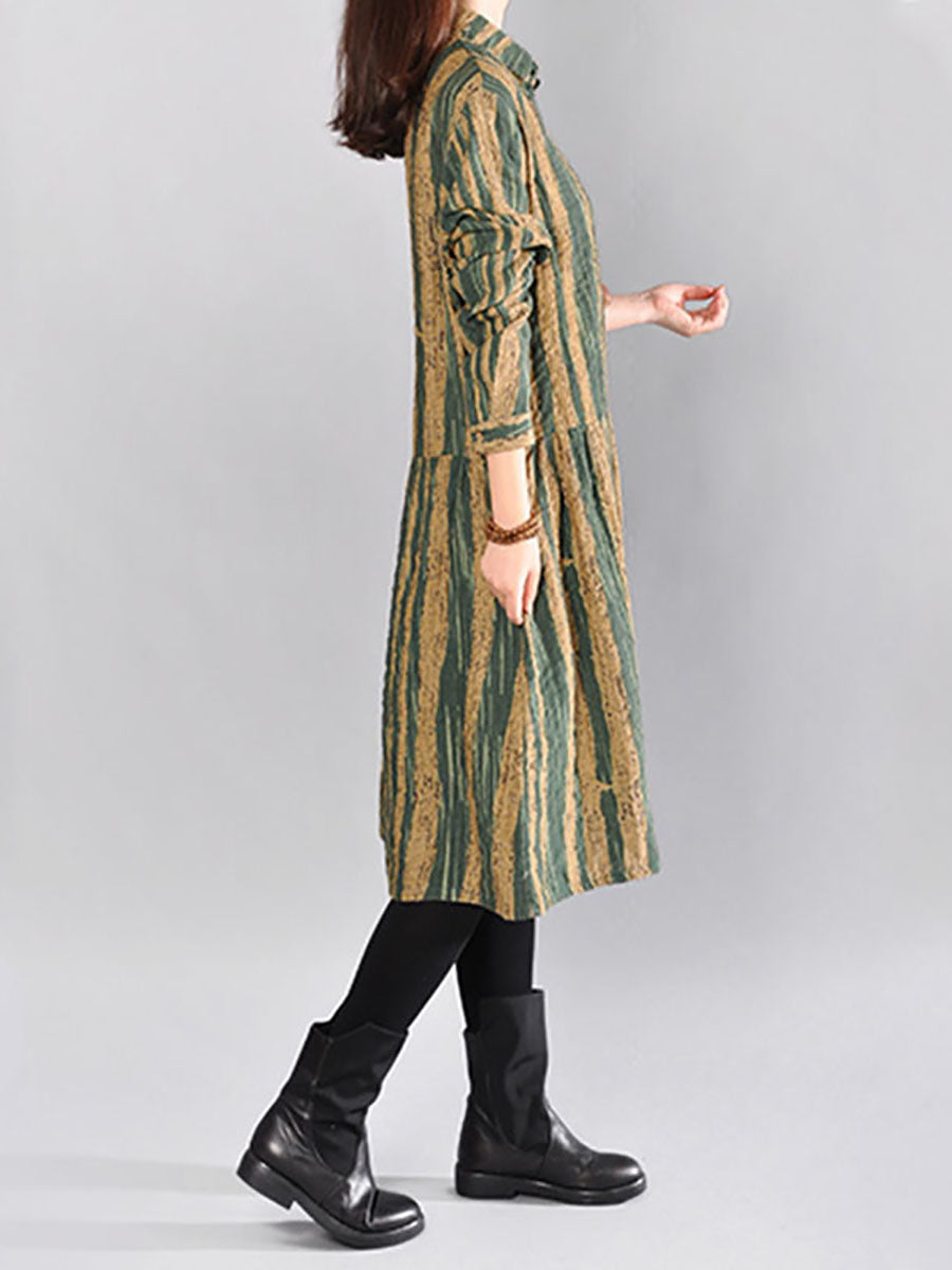 Women Casual 100%Cotton Stripe Dress