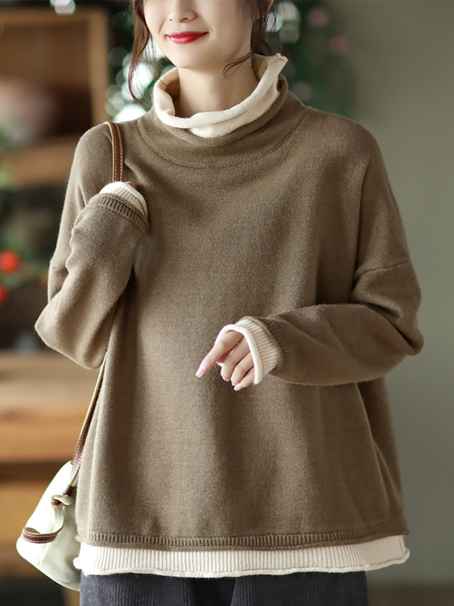 Maglione da donna colorblock in due pezzi finto autunno
