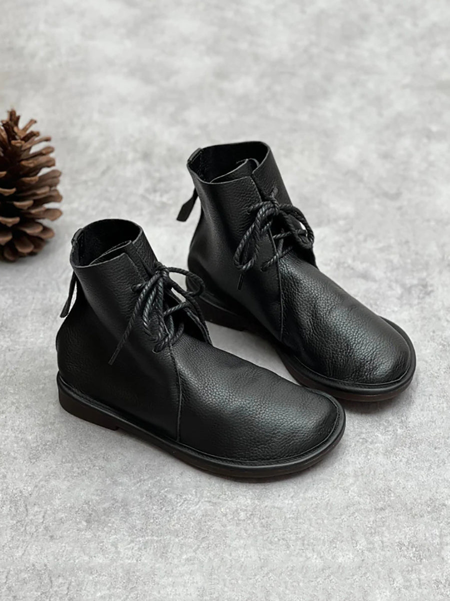 Stivaletti invernali vintage da donna in vera pelle con coulisse