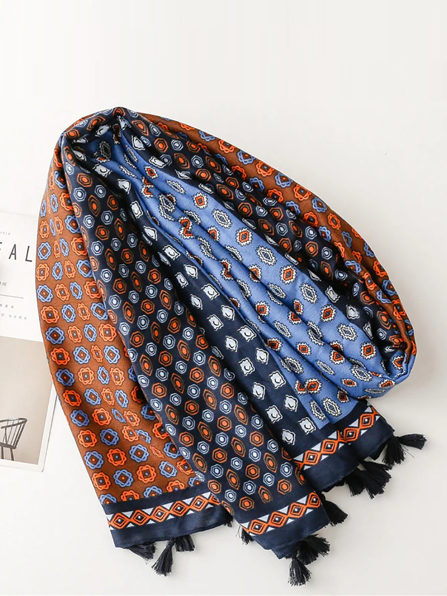 Sciarpa scialle anti-sole con nappe geometriche vintage
