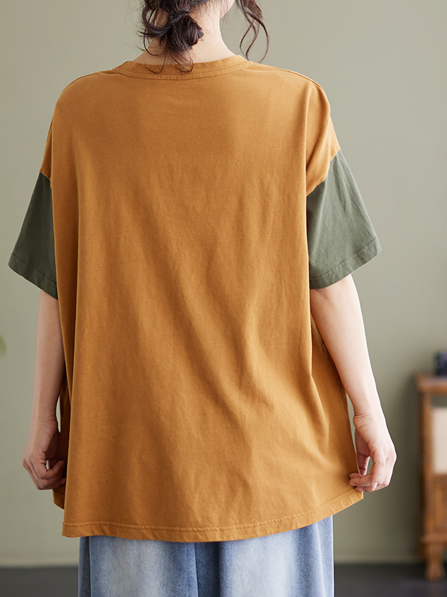 T-shirt ample et décontracté à imprimé patchwork pour femme