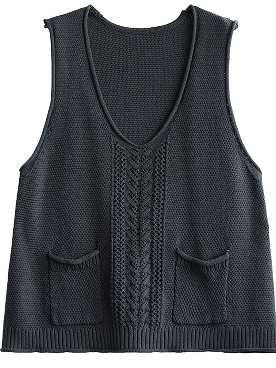 Gilet da donna in maglia cava con tasca