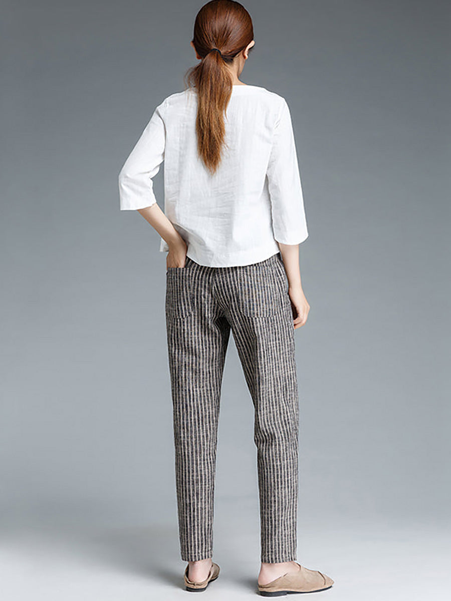 Pantaloni da donna in cotone e lino a righe