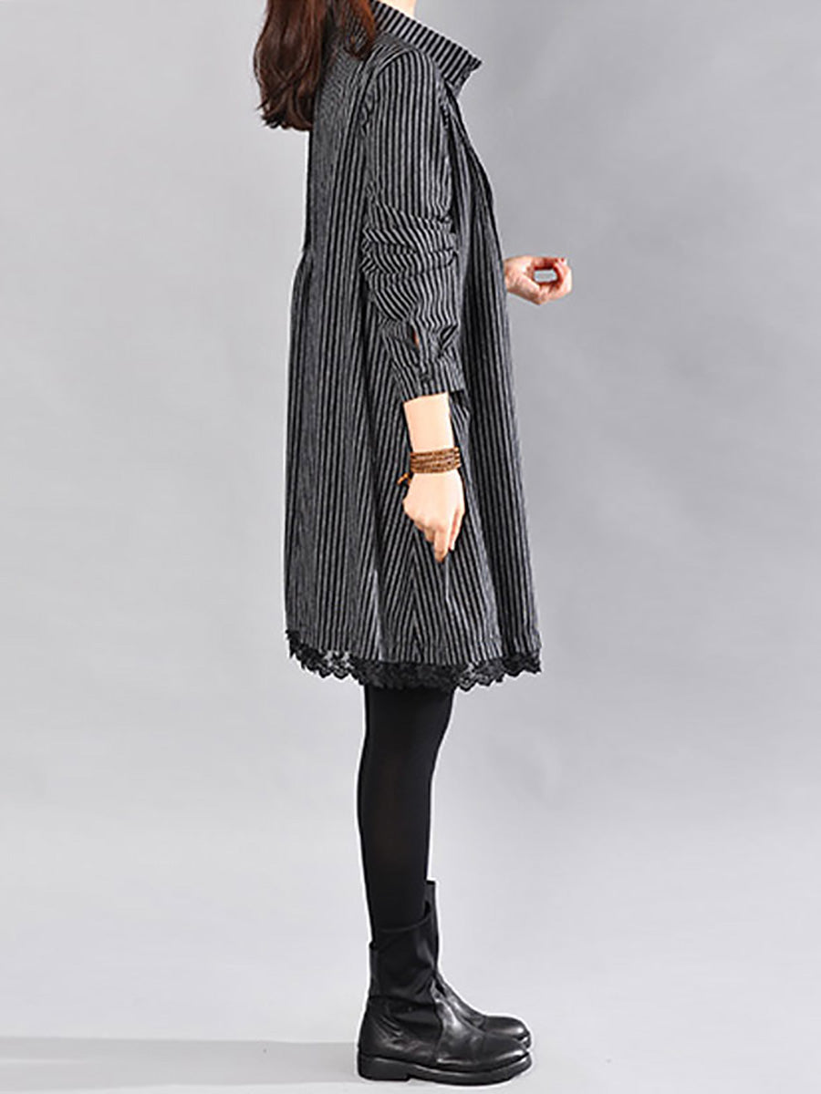 Robe ample en coton et lin avec ourlet en dentelle imprimée