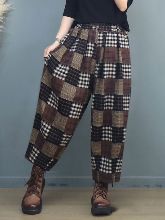 Pantalon sarouel à carreaux vintage pour femme