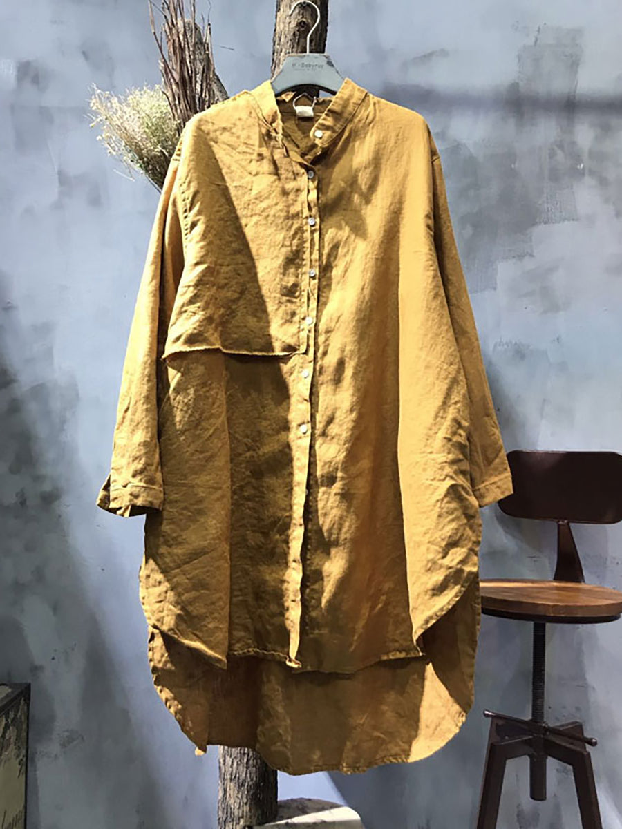Camicia da donna in lino con cuciture a manica lunga