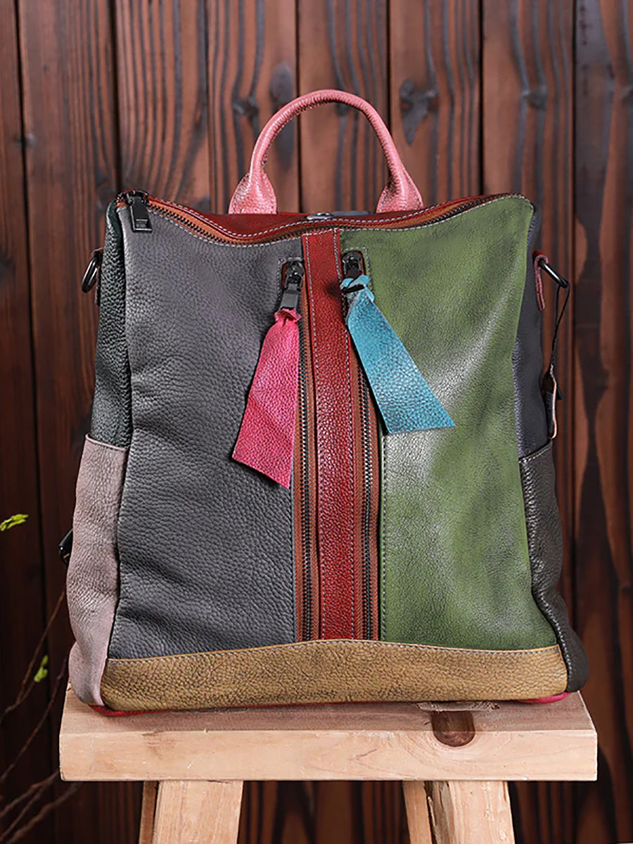 Zaino con cerniera in pelle multicolore da donna
