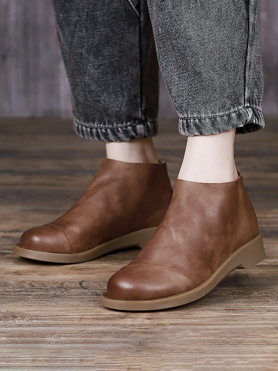 BUYKUD Stivali corti da donna vintage in vera pelle fatti a mano