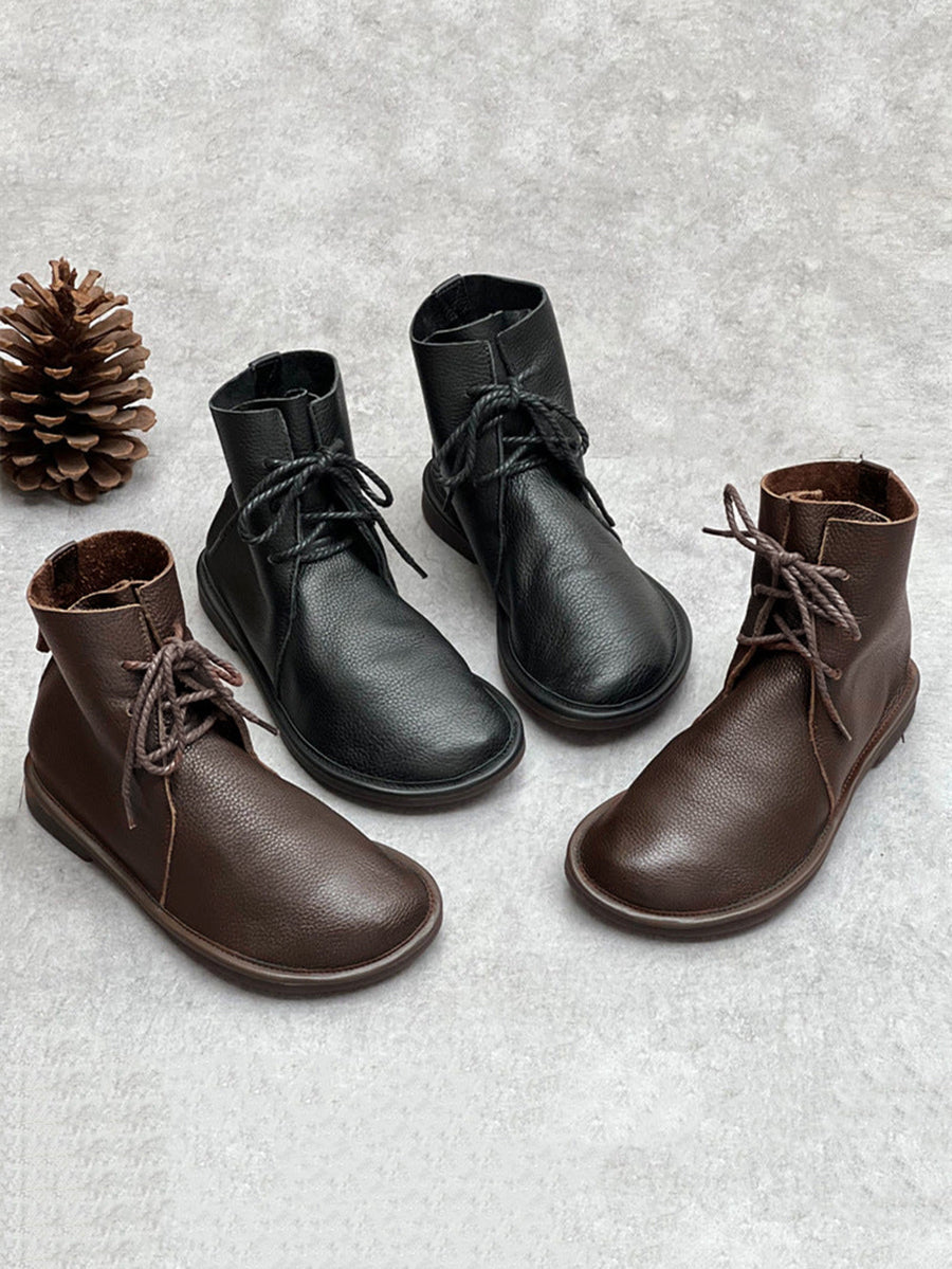 Stivaletti invernali vintage da donna in vera pelle con coulisse