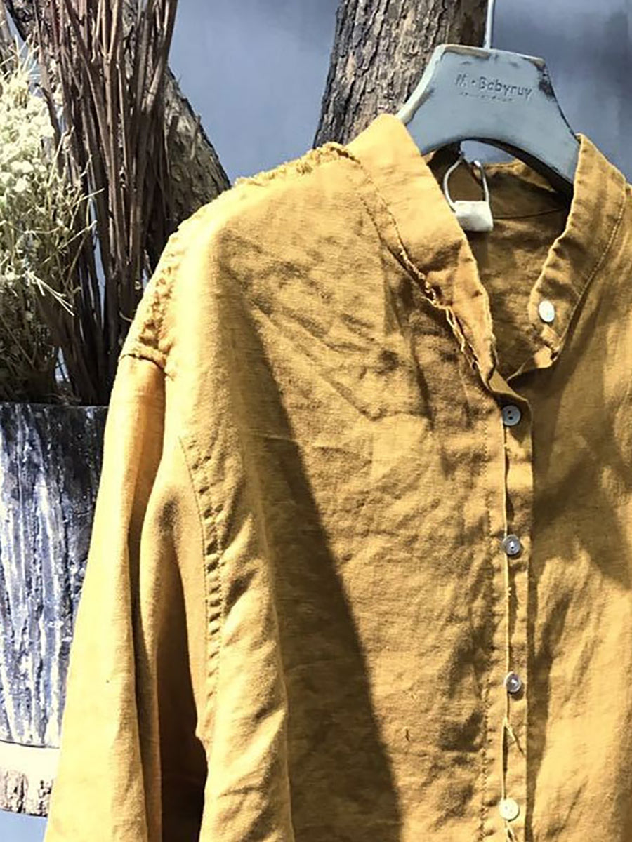 Camicia da donna in lino con cuciture a manica lunga