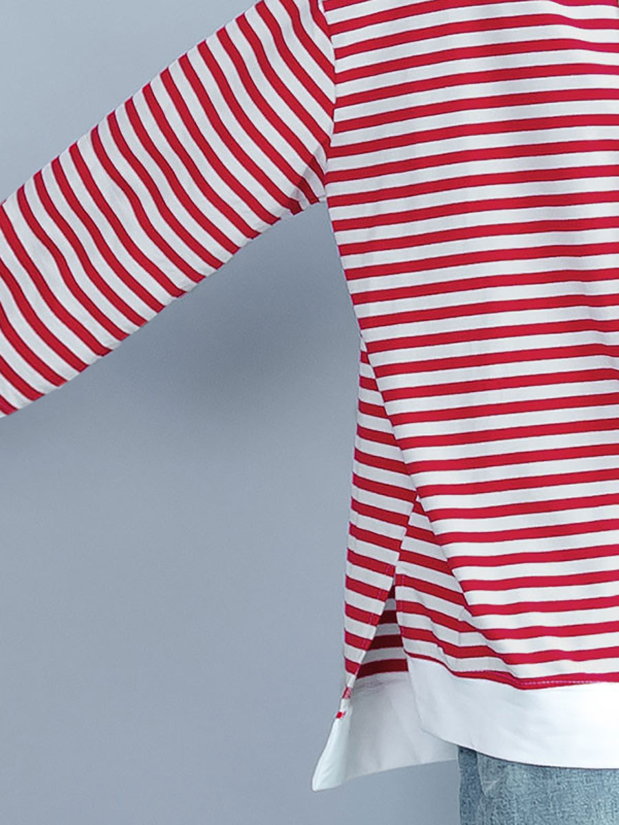 Chemise à capuche rouge décontractée à rayures pour femmes