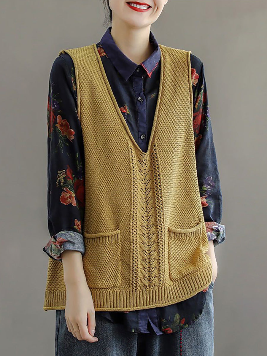 Gilet da donna in maglia cava con tasca