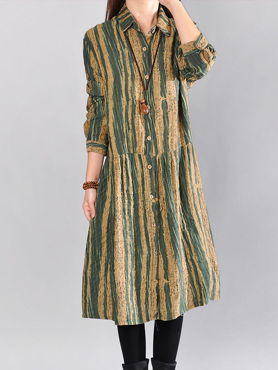 Women Casual 100%Cotton Stripe Dress