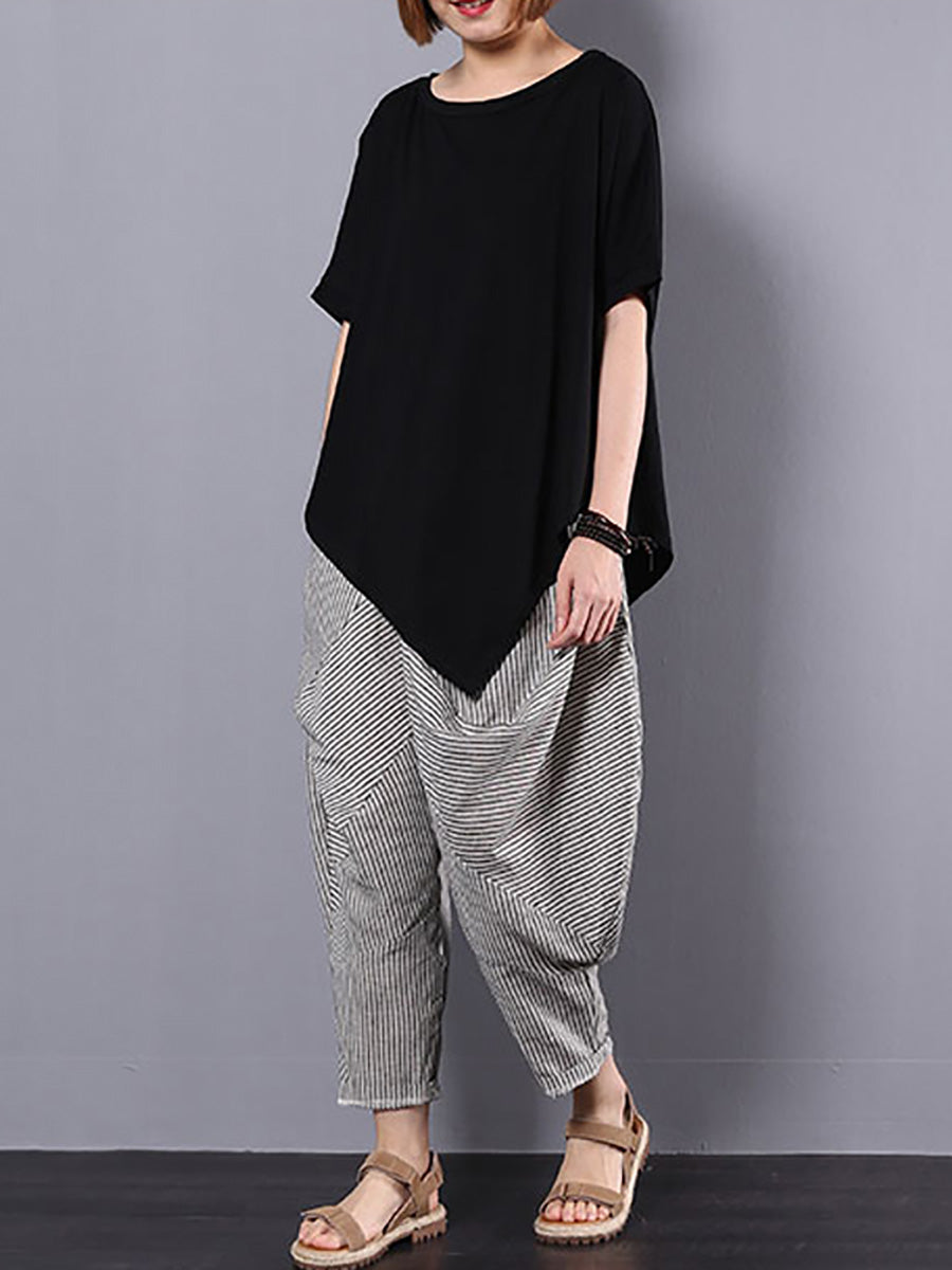T-shirt ample irrégulier en coton pour femme