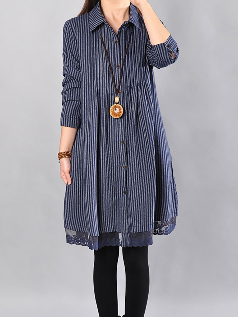 Robe ample en coton et lin avec ourlet en dentelle imprimée